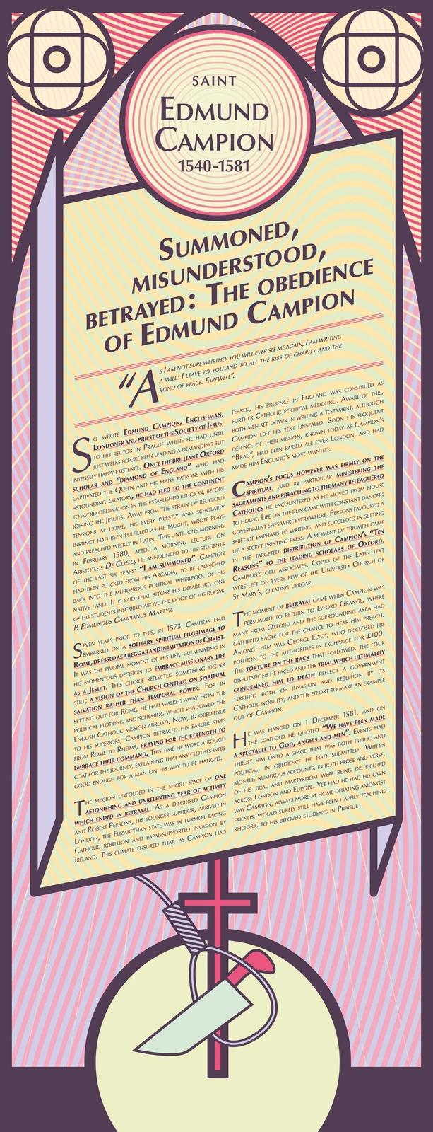 Illustrated exhibition text panel for Saint Edmund Campion
