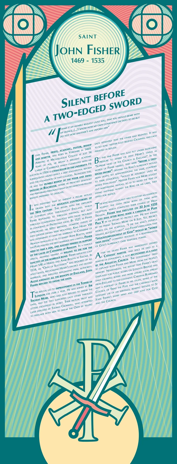 Illustrated exhibition text panel for Saint John Fisher