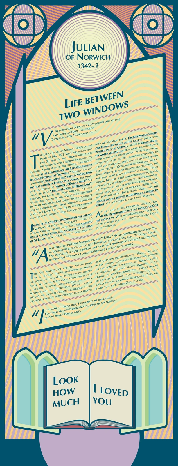 Illustrated exhibition text panel for Julian of Norwich