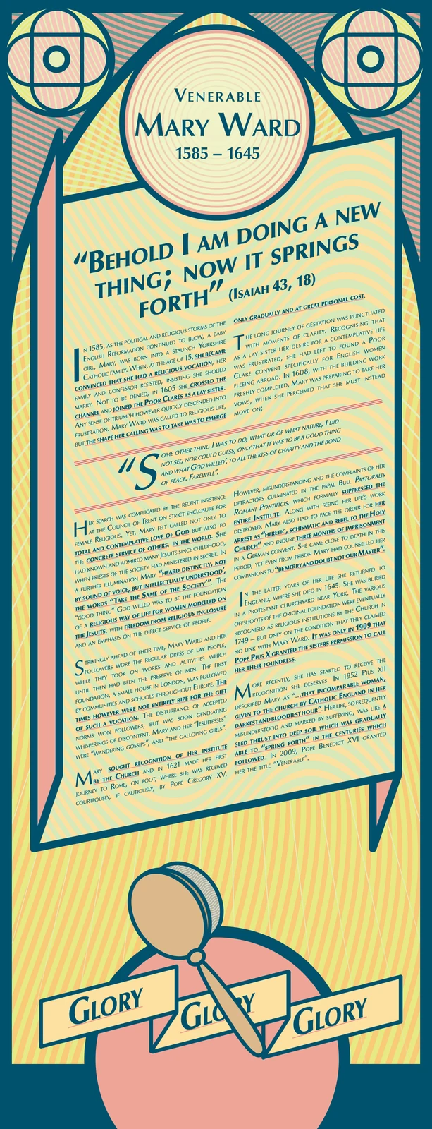 Illustrated exhibition text panel for Venerable Mary Ward